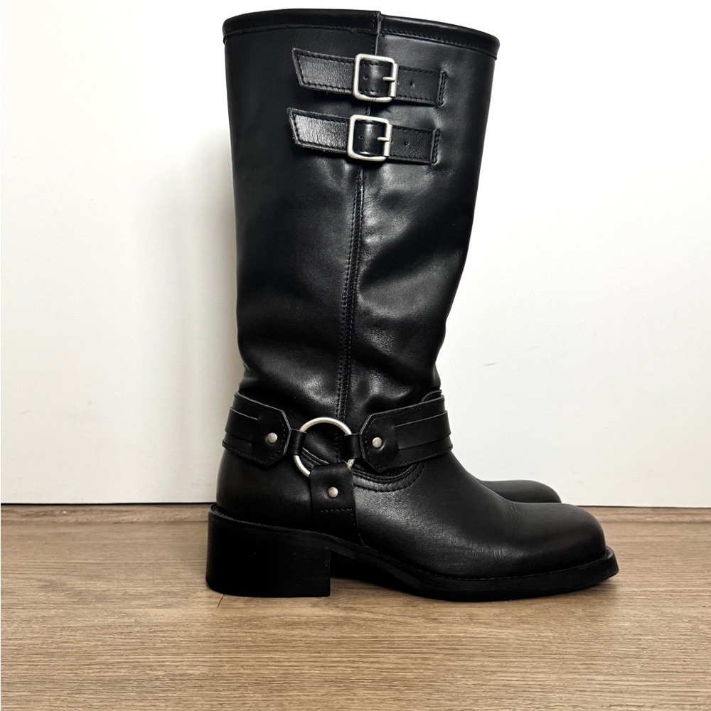Black Leather Biker Boots